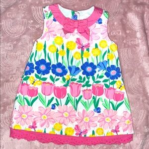Floral Kids Dress with Pink and Blue Accents